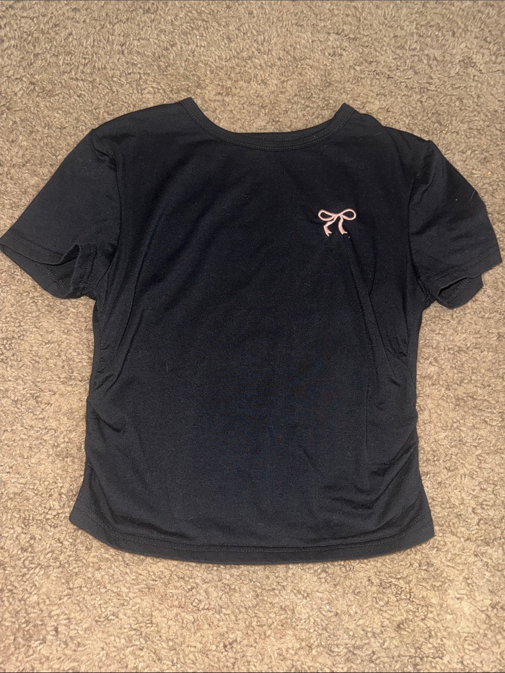 SHEIN Black Short Sleeve Tee with Pink Bow Accent